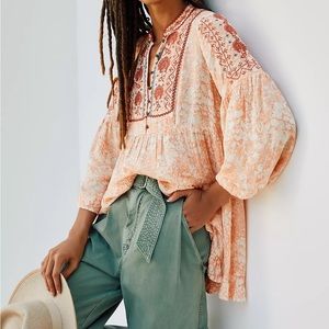 Anthropologie Claudia Embroidered Babydoll Tunic Medium